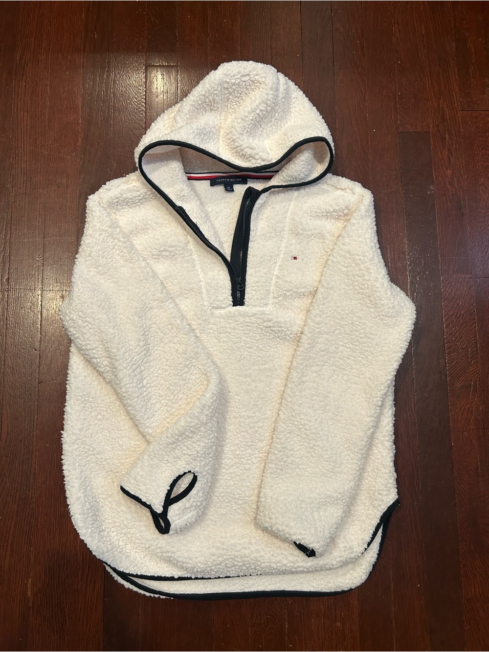 Tommy Hilfiger Cream Sherpa Pullover with Black Trim